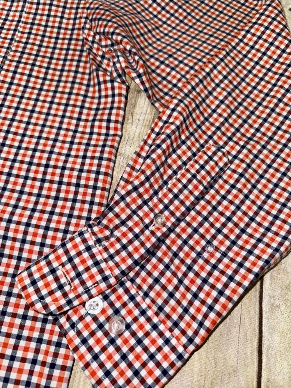 Campus Men's Orange & Navy plaid Button-Down Shirt feauturing AU